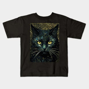 Black Cat with Green Eyes Kids T-Shirt